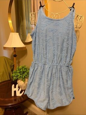 SO Light Blue Butterfly Sleeveless Romper